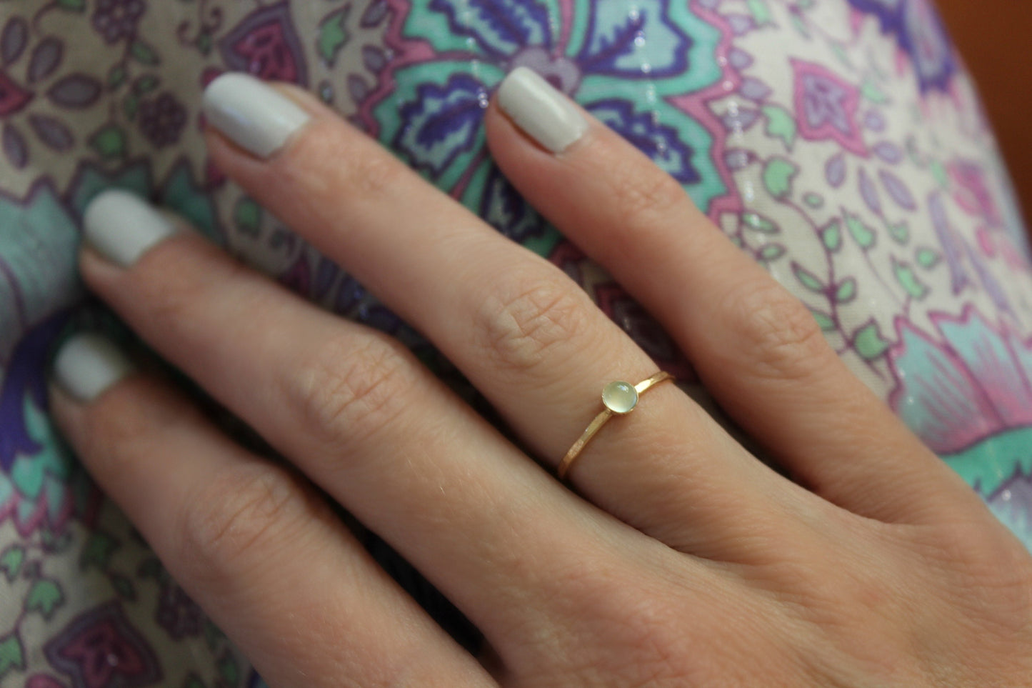 Gold filled Aqua chalcedony March birthstone ring