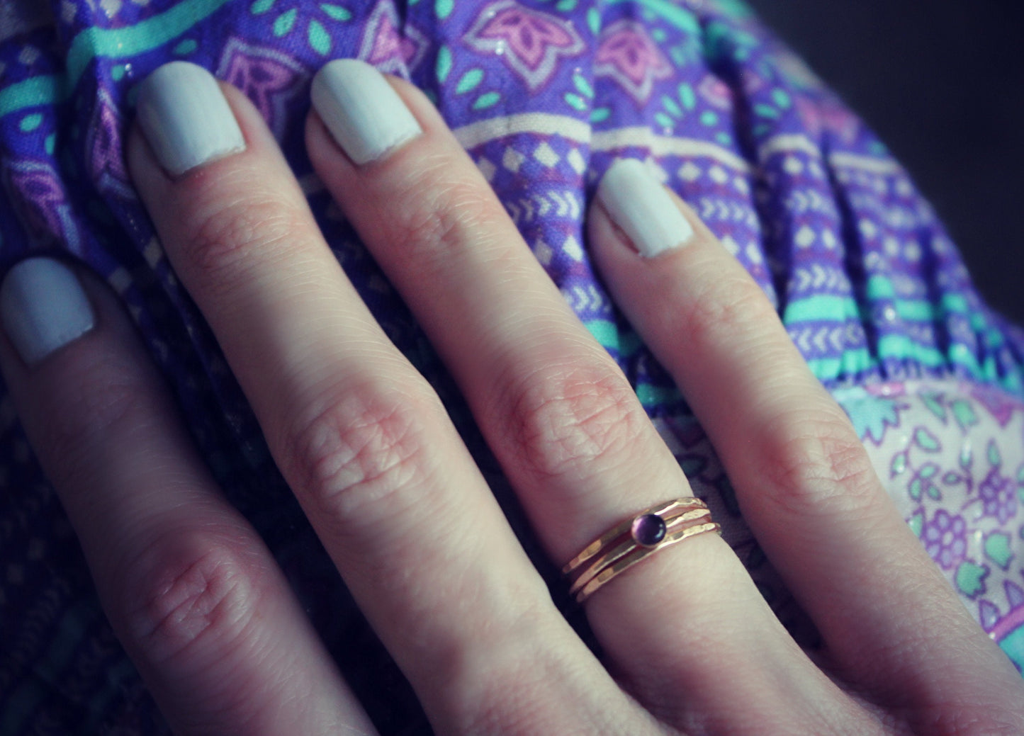 Gold filled Amethyst stacking ring set