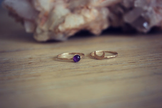 Amethyst Crescent moon ring set