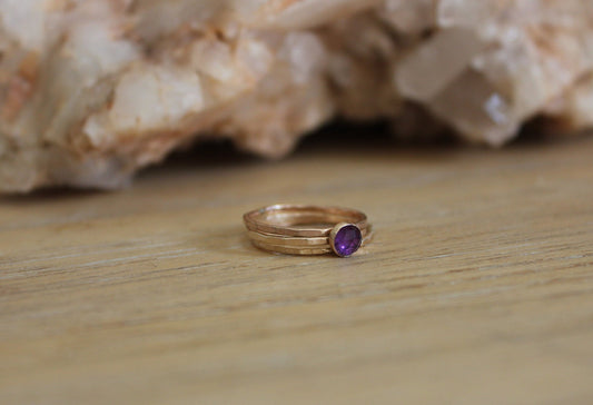 Gold filled amethyst stacking ring set - set of three rings