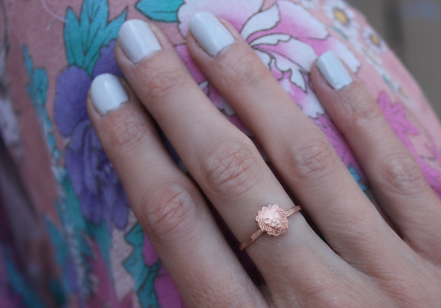 Rose gold stacking ring, Lion ring, 14k rose gold fill stacking ring, rustic hammered band