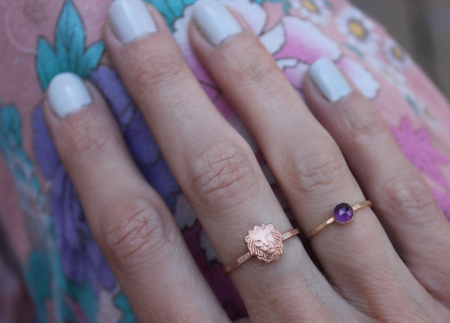 Rose gold stacking ring, Lion ring, 14k rose gold fill stacking ring, rustic hammered band