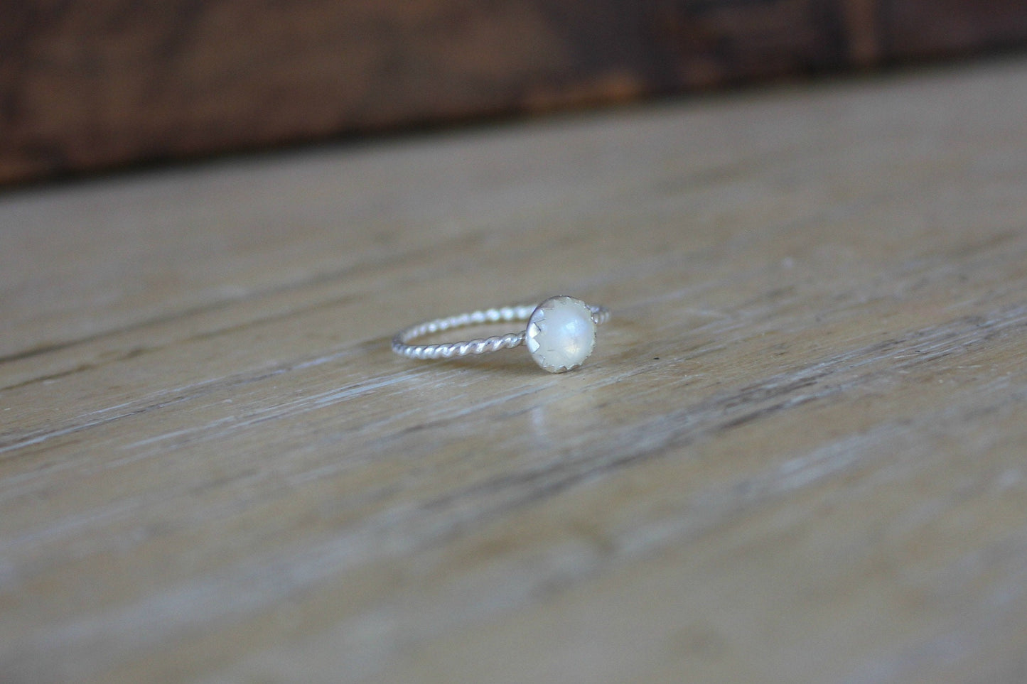 Sterling silver moonstone stacking ring - June birthstone - skinny silver ring, silver moonstone ring