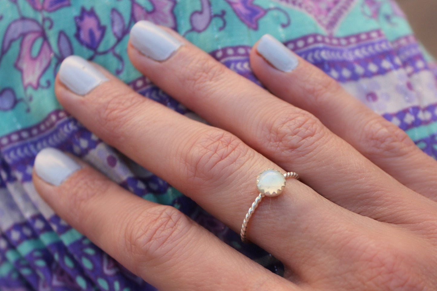 Sterling silver moonstone stacking ring - June birthstone - skinny silver ring, silver moonstone ring