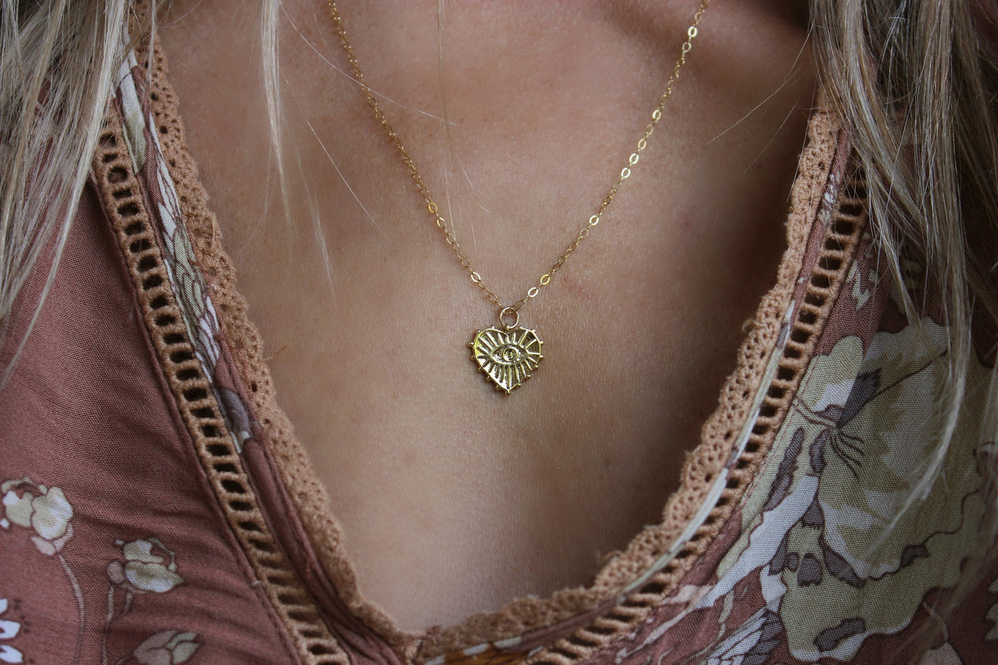 Gold heart Evil eye necklace