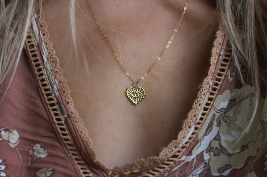 Gold heart Evil eye necklace
