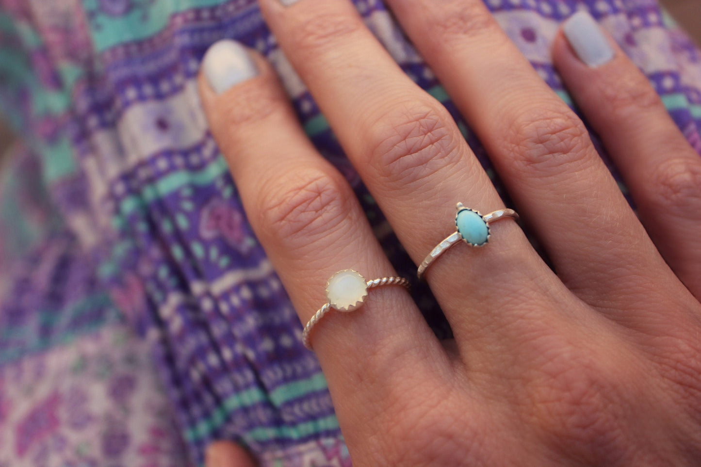 Sterling silver moonstone stacking ring - June birthstone - skinny silver ring, silver moonstone ring