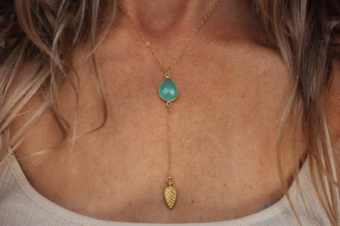 Aqua Chalcedony necklace on a gold filled chain