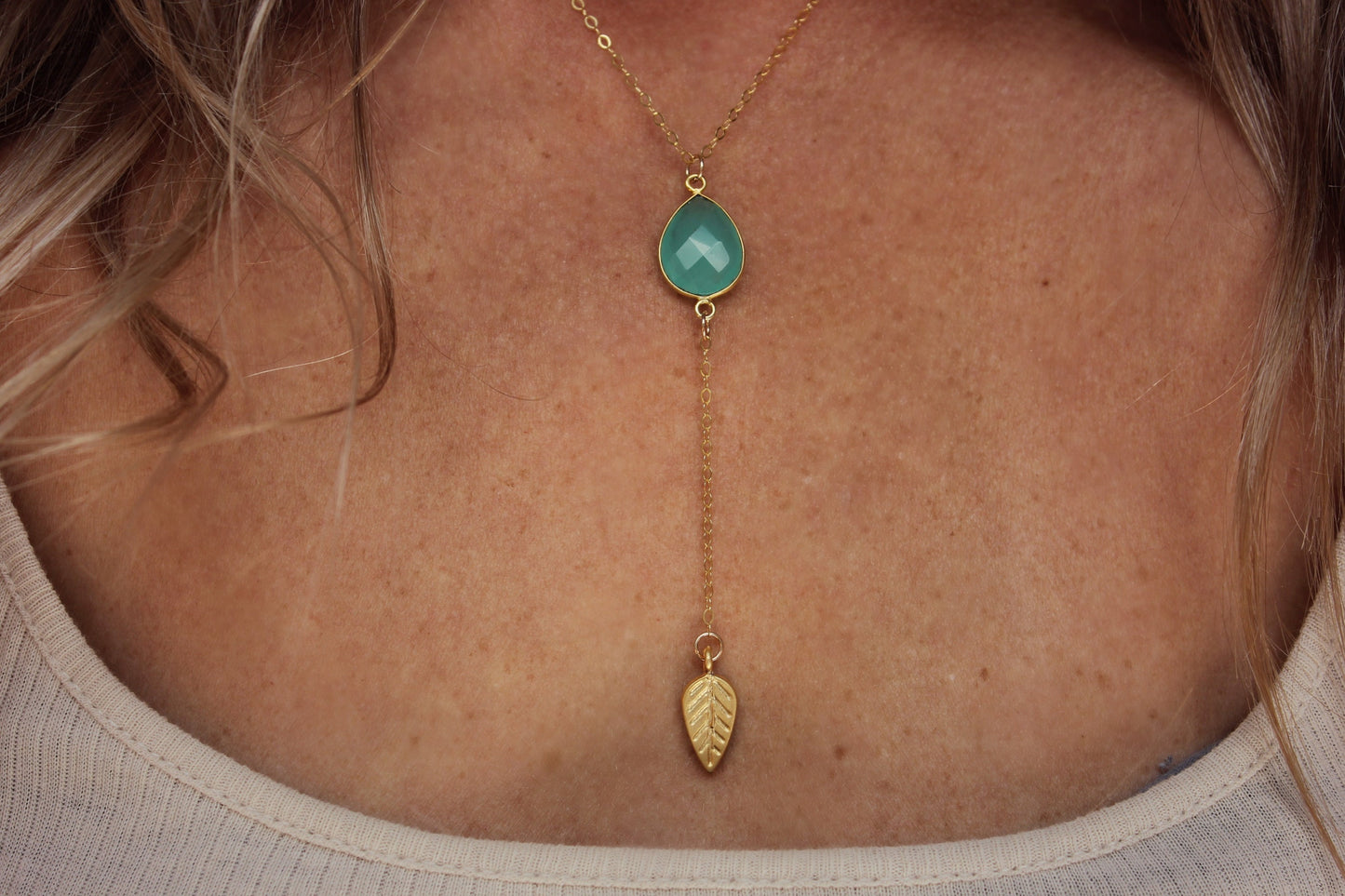 Aqua Chalcedony necklace on a gold filled chain