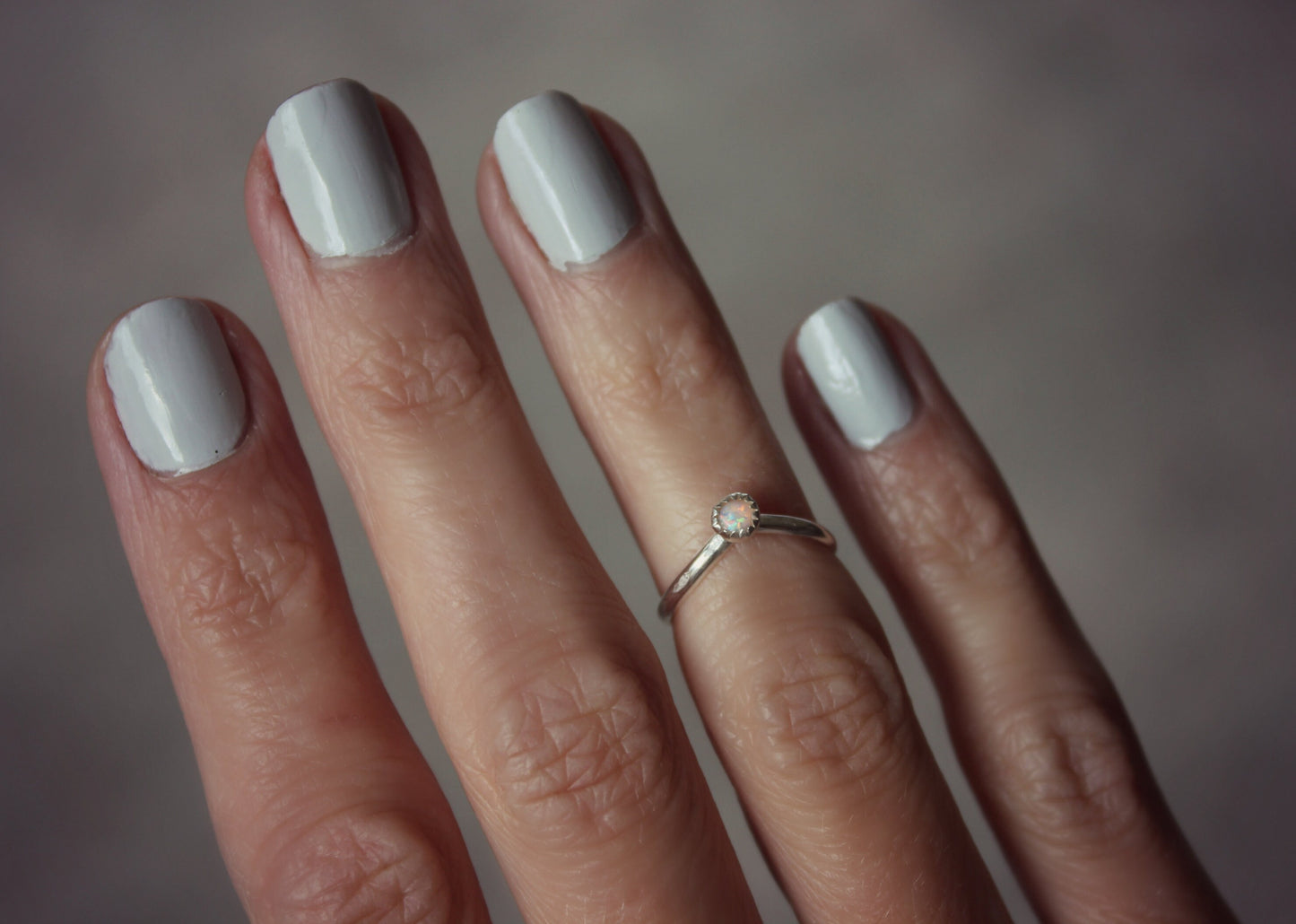 Sterling silver Opal knuckle ring, chevron stacking ring - midi ring, silver ring