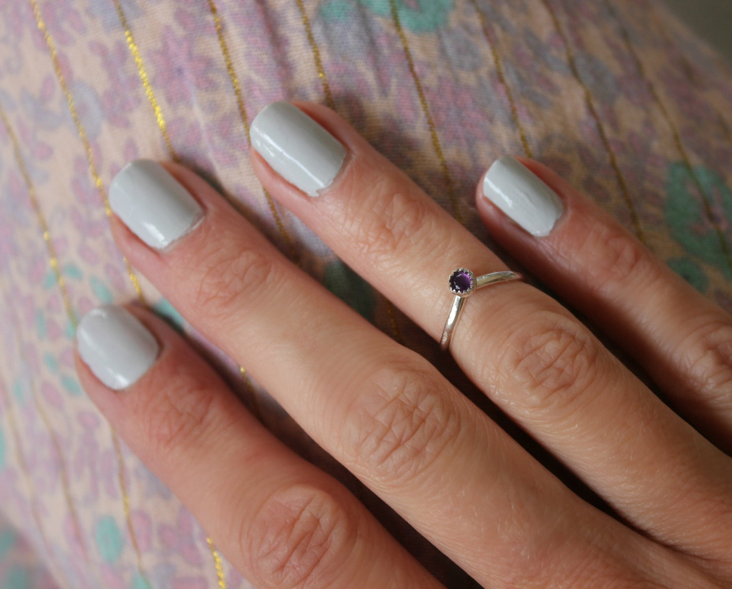 Sterling silver Amethyst knuckle ring, February birthstone, chevron stacking ring - midi ring, silver ring