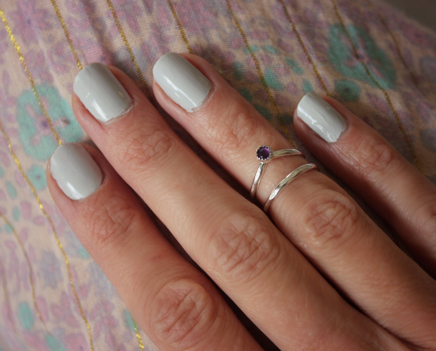 Sterling silver Amethyst knuckle ring set, February birthstone, midi rings, mid finger ring, knuckle ring set, silver rings