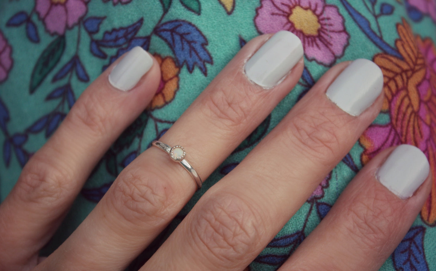 Sterling silver opal knuckle ring - October birthstone ring, stacking ring - midi ring, silver ring