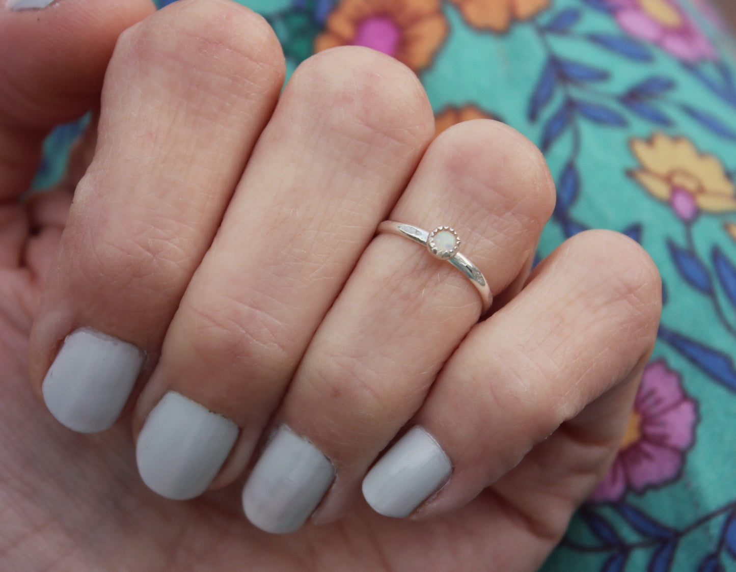 Sterling silver opal knuckle ring - October birthstone ring, stacking ring - midi ring, silver ring