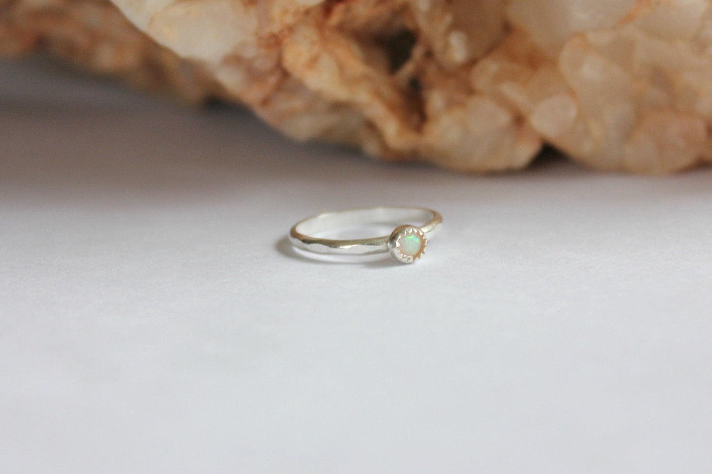 Sterling silver opal knuckle ring - October birthstone ring, stacking ring - midi ring, silver ring