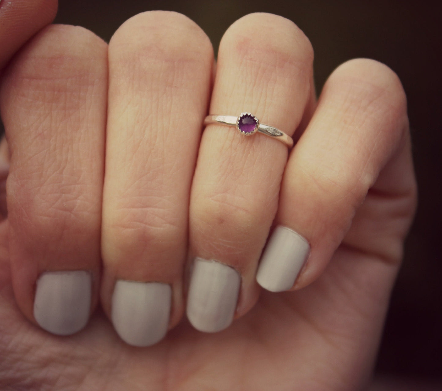 Sterling silver Amethyst knuckle ring, February birthstone stacking ring - midi ring, silver ring