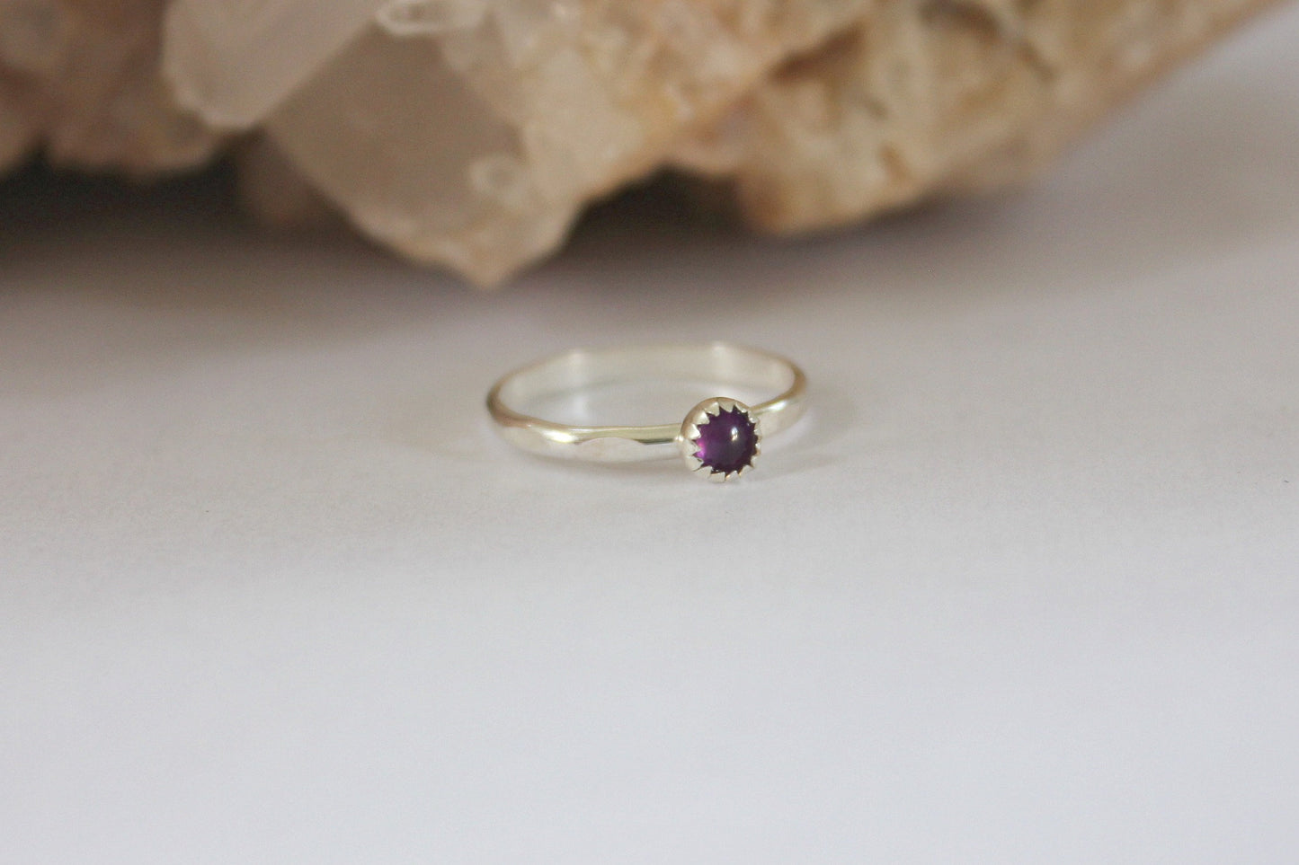 Sterling silver Amethyst knuckle ring, February birthstone stacking ring - midi ring, silver ring