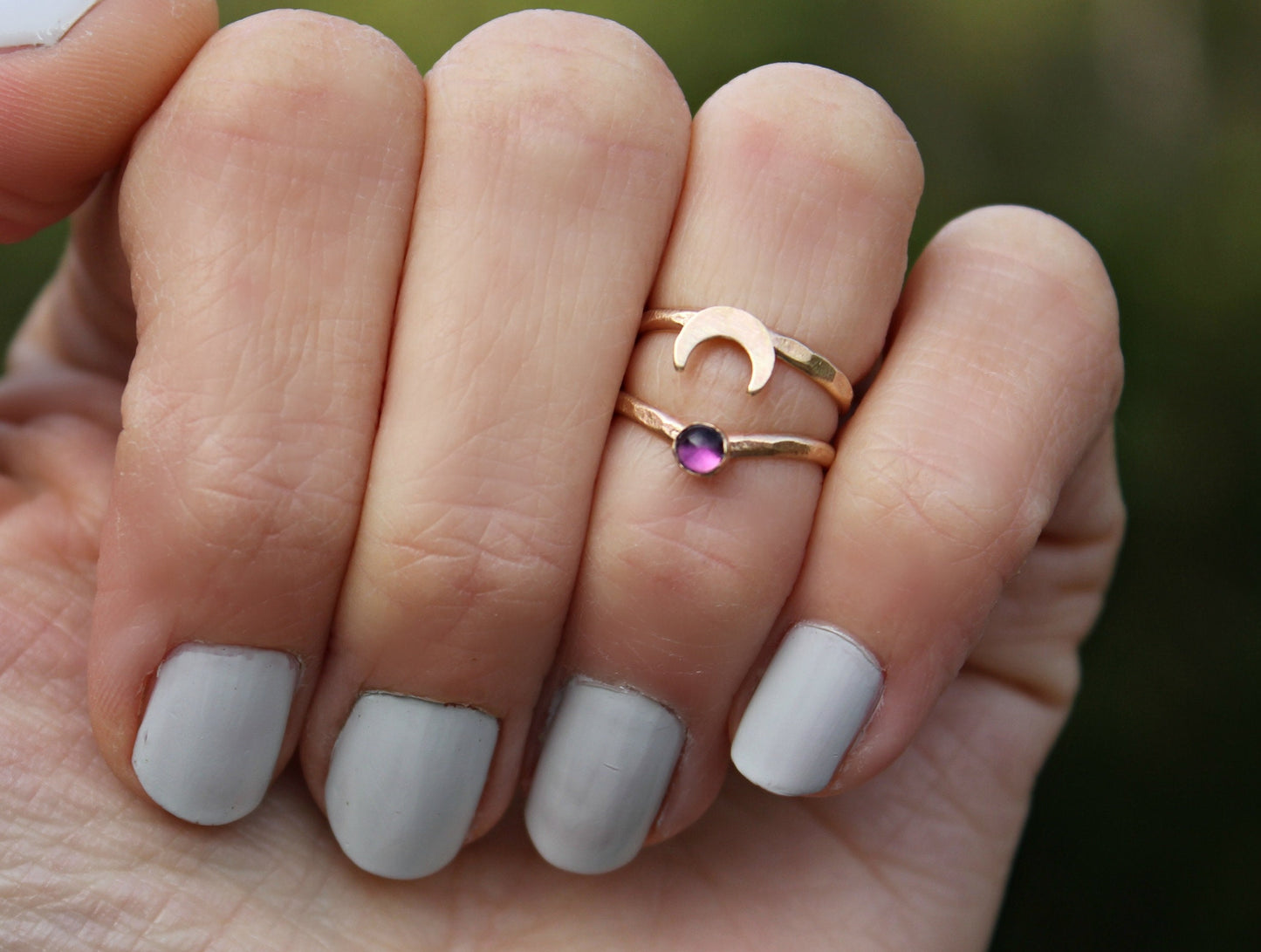 Gold filled moon and gemstone midi ring set
