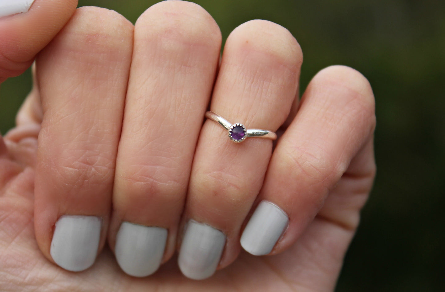 Sterling silver Amethyst knuckle ring, February birthstone, chevron stacking ring - midi ring, silver ring