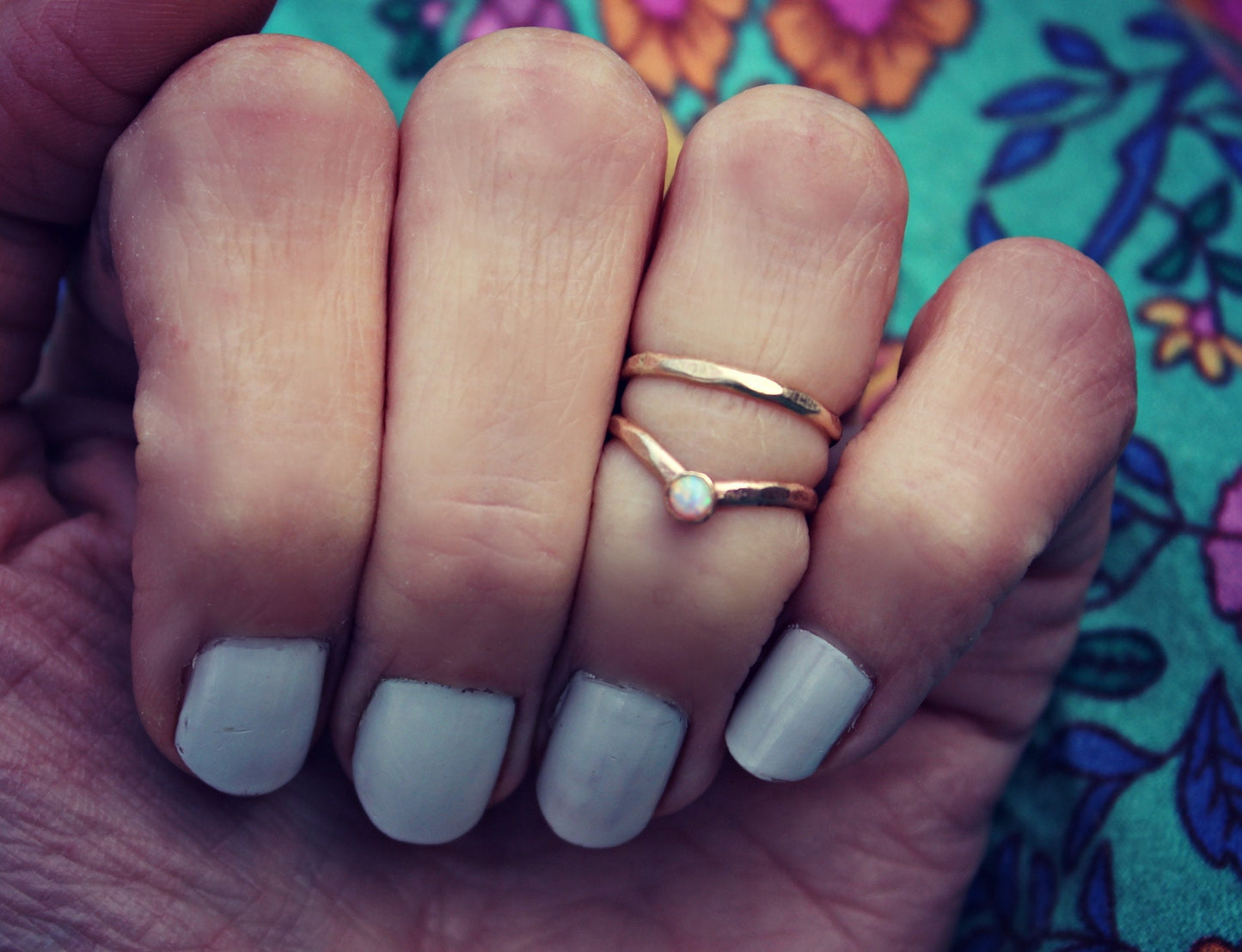 Gold filled Opal midi ring set
