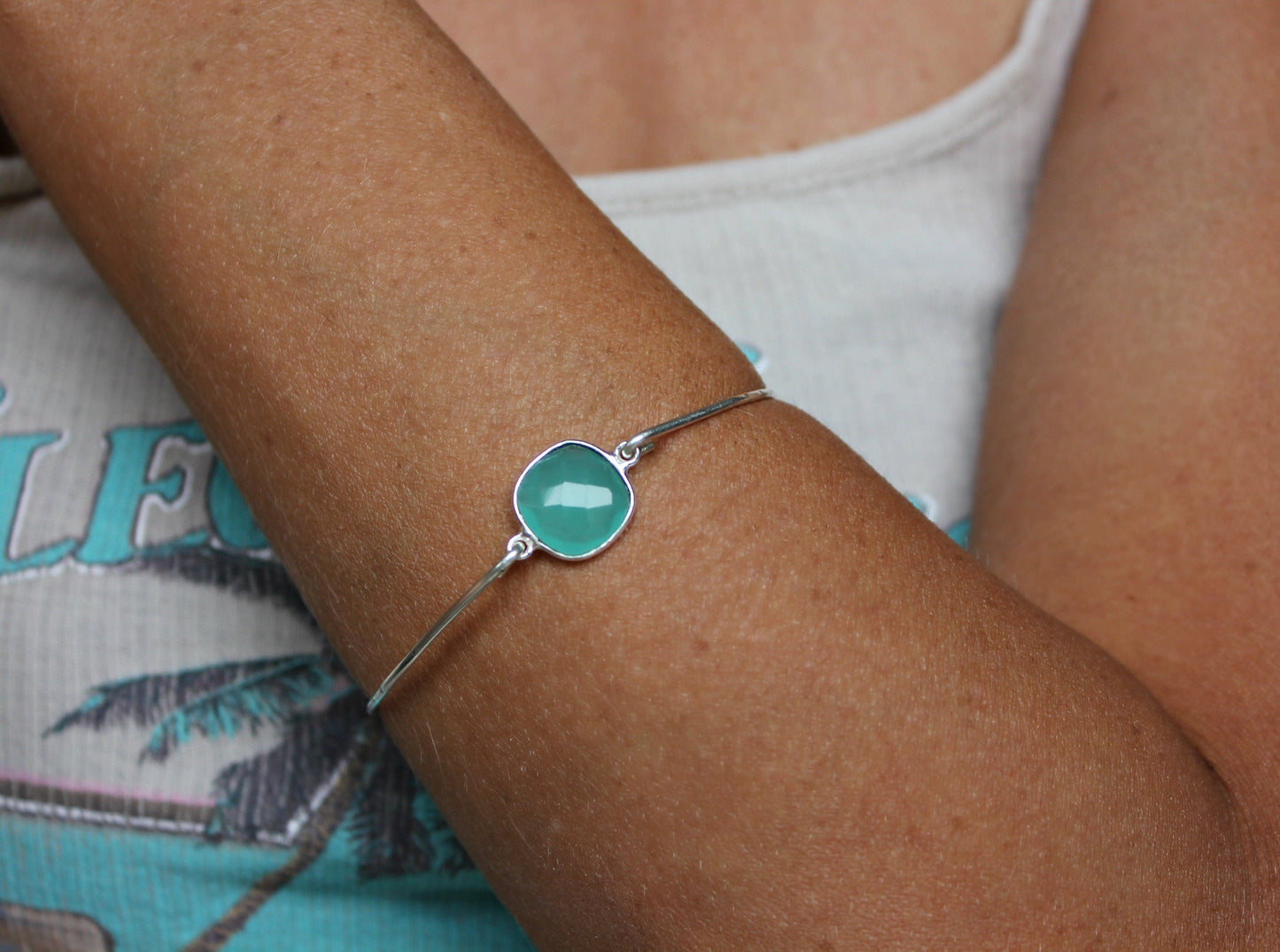 Sterling silver Aqua Chalcedony bracelet - March birthstone