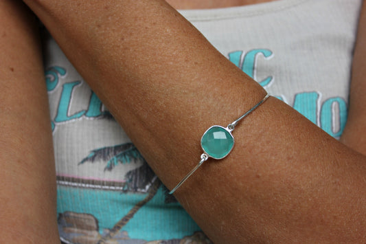 Sterling silver Aqua Chalcedony bracelet - March birthstone