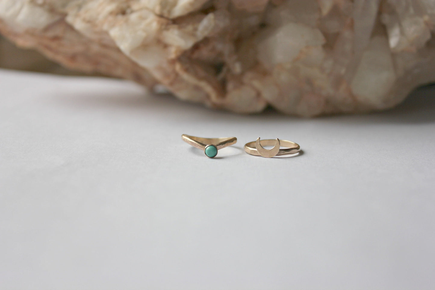 Gold filled moon and gemstone midi ring set
