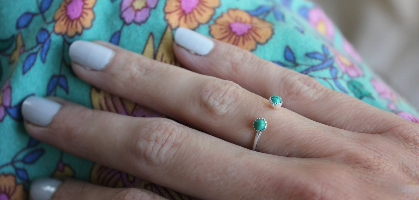 Silver open gemstone ring - double opal ring, sterling silver ring - choose your gemstone