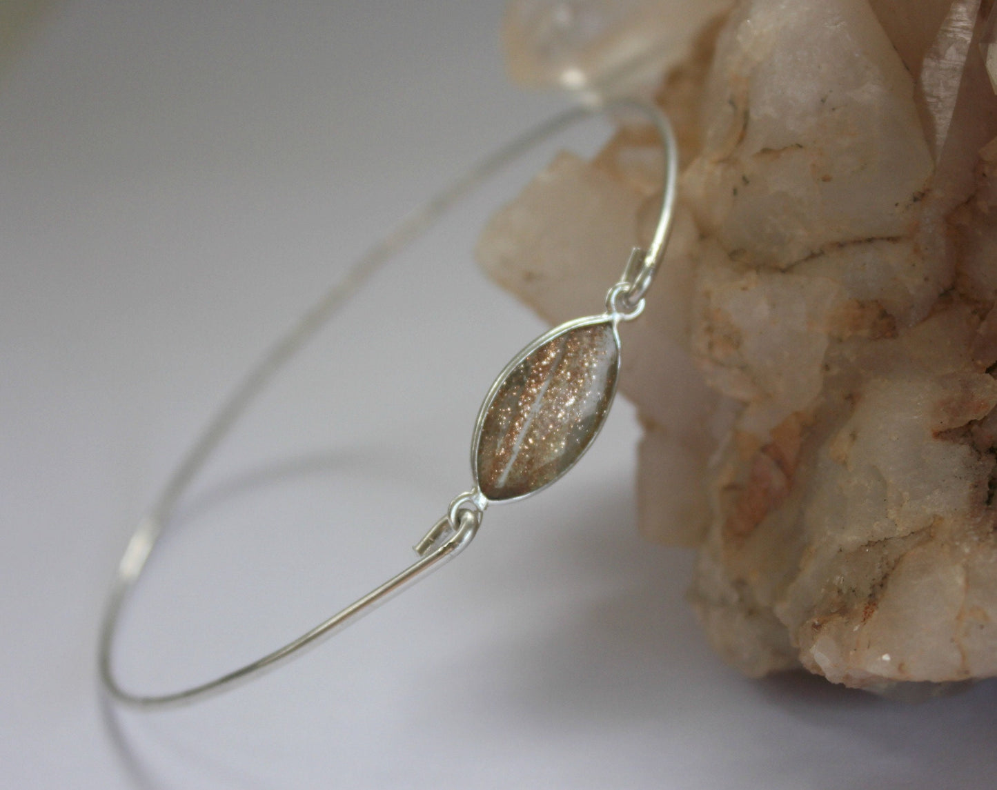 Sterling silver bracelet with copper flecks, silver  bangle, copper infused gemstone and sterling silver