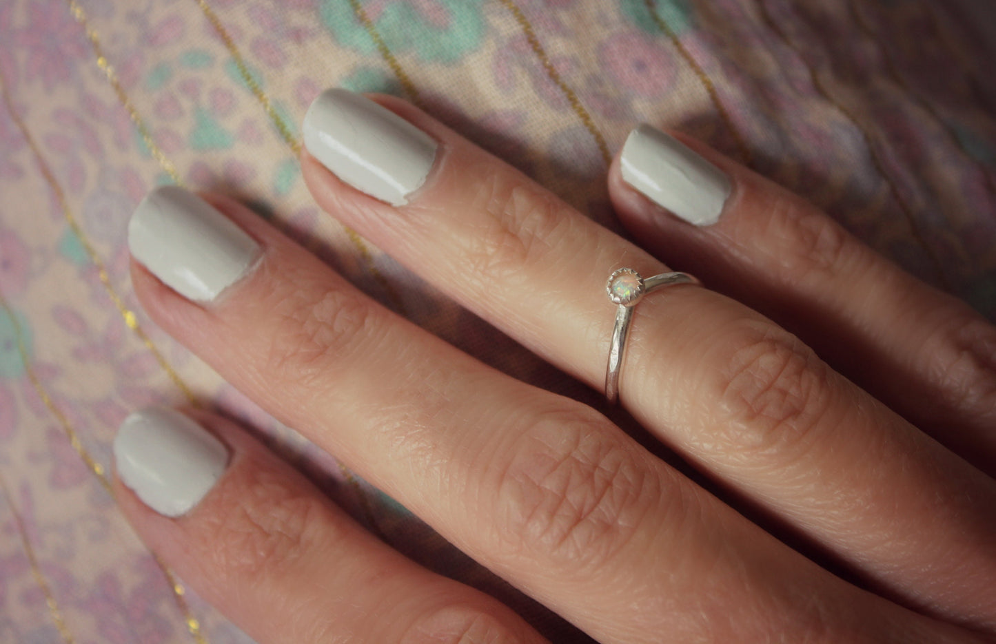 Sterling silver Opal knuckle ring, chevron stacking ring - midi ring, silver ring