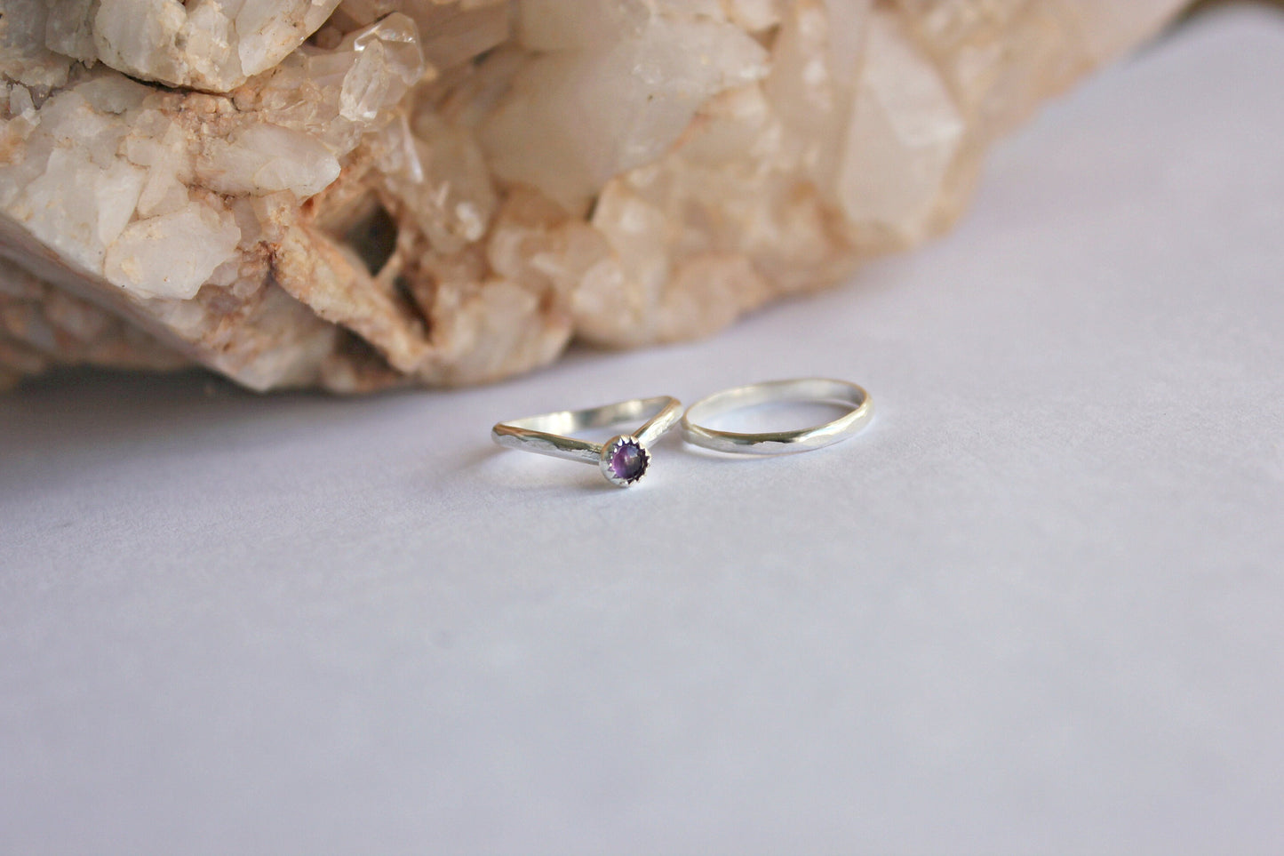 Sterling silver Amethyst knuckle ring set, February birthstone, midi rings, mid finger ring, knuckle ring set, silver rings