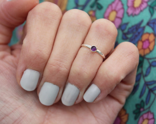 Sterling silver Amethyst knuckle ring, February birthstone stacking ring - midi ring, silver ring