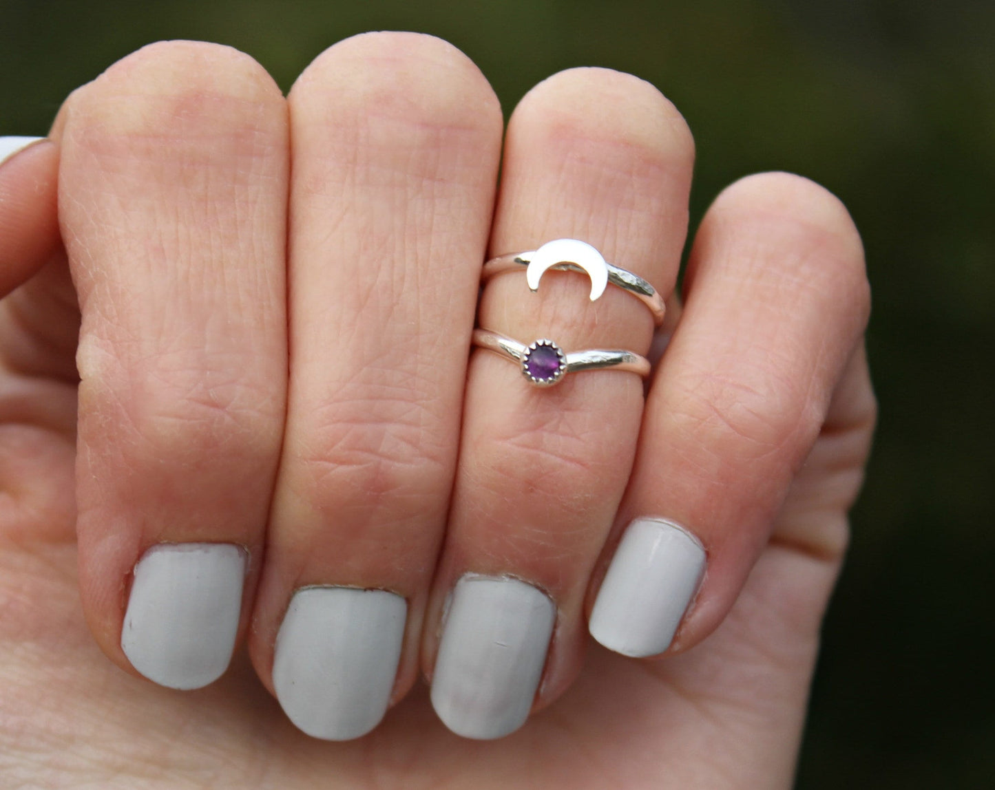 Sterling silver moon and gemstone midi ring set, stacking rings - midi rings, mid finger ring, knuckle ring set, silver rings