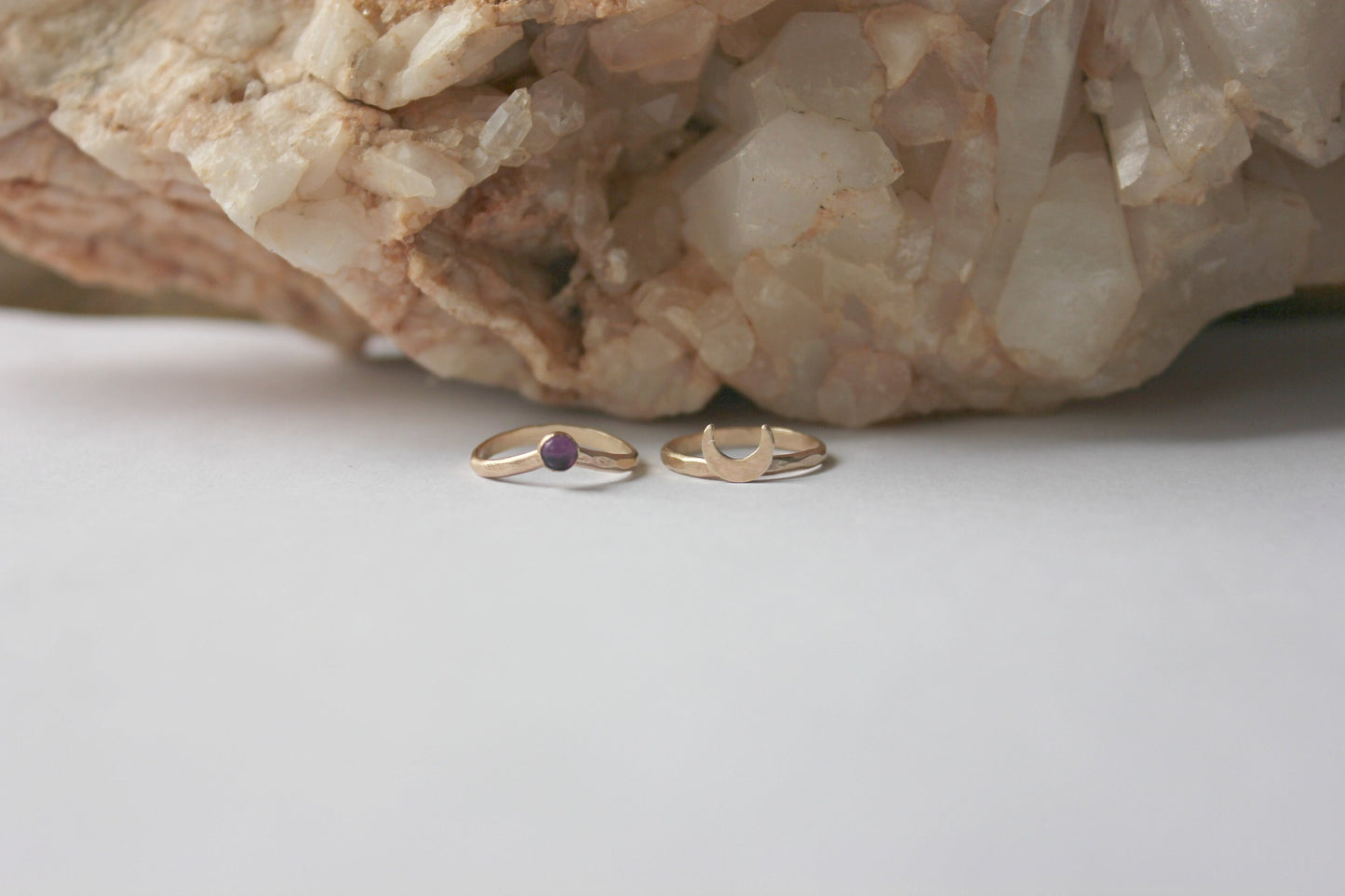 Gold filled moon and gemstone midi ring set