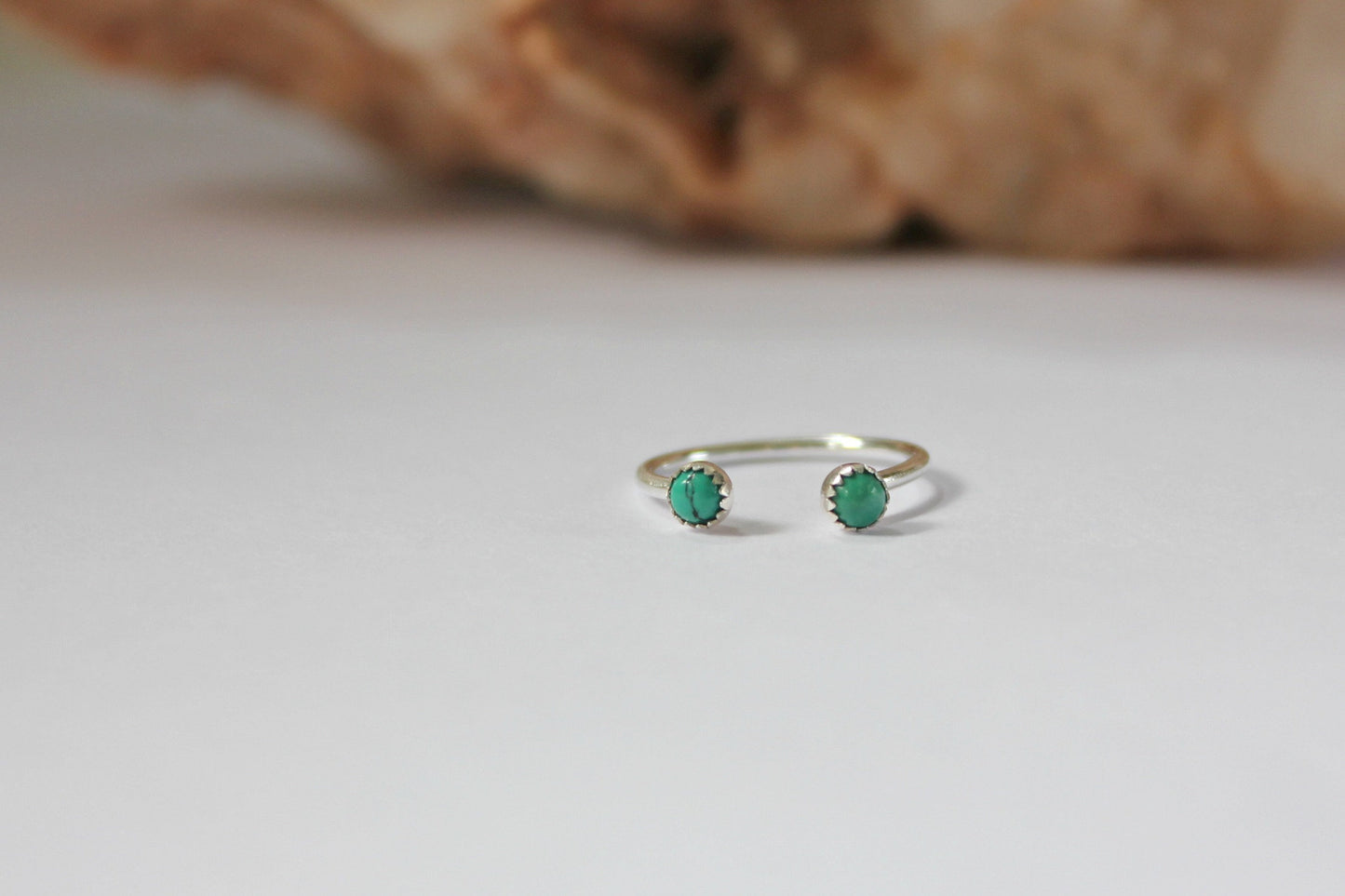 Silver open gemstone ring - double opal ring, sterling silver ring - choose your gemstone