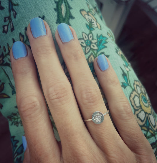 Sterling silver Evil eye ring - Good Luck Protective Amulet Talisman - also available in gold filled