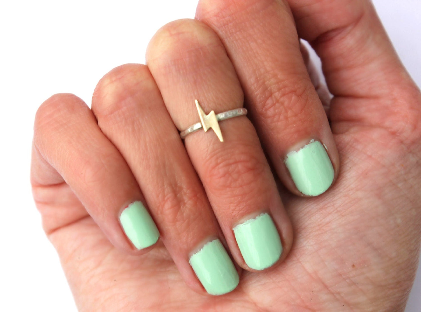 Sterling silver knuckle ring, lightning bolt stacking ring - midi ring, hammered, textured knuckle ring, silver ring