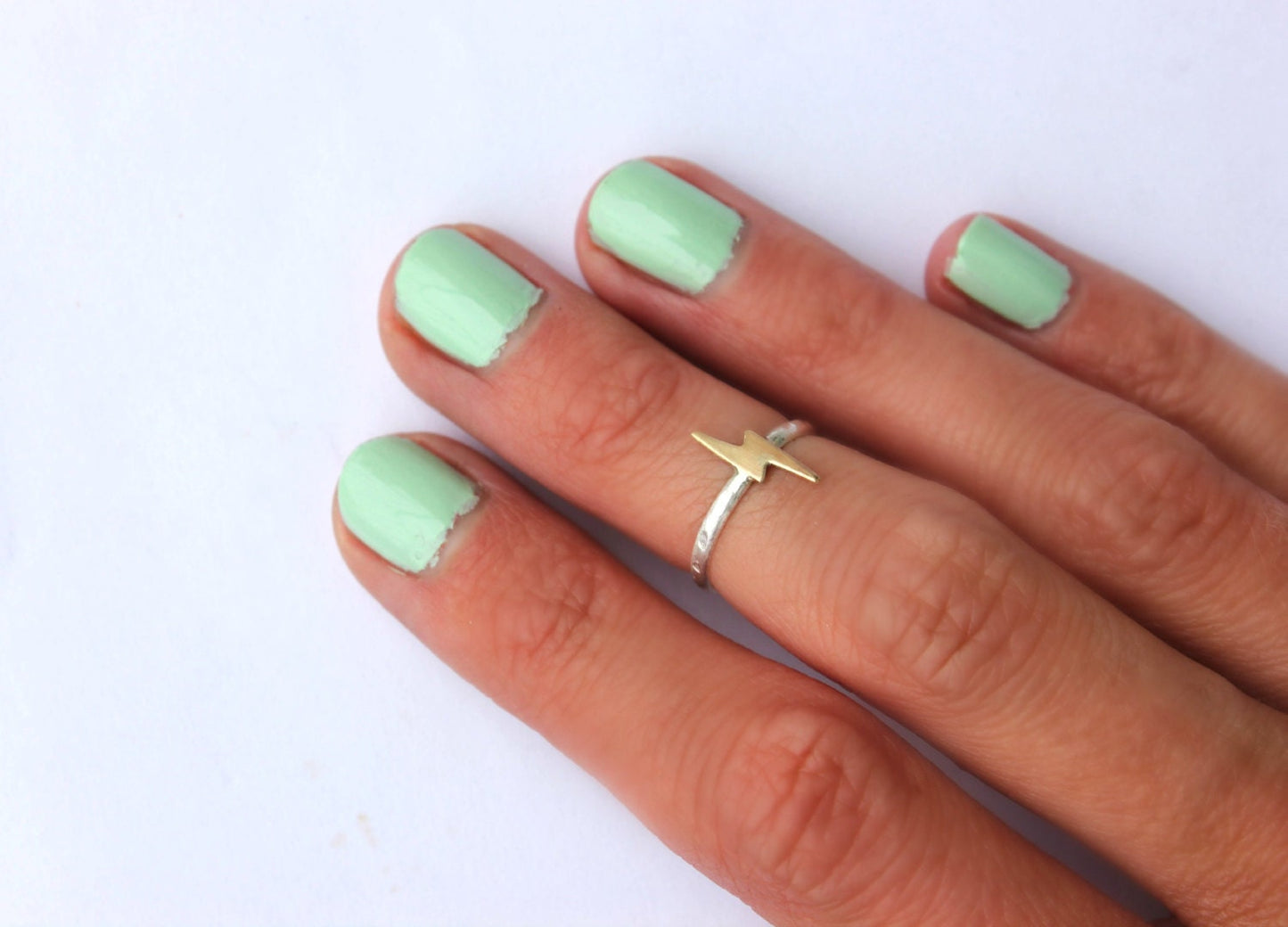 Sterling silver knuckle ring, lightning bolt stacking ring - midi ring, hammered, textured knuckle ring, silver ring