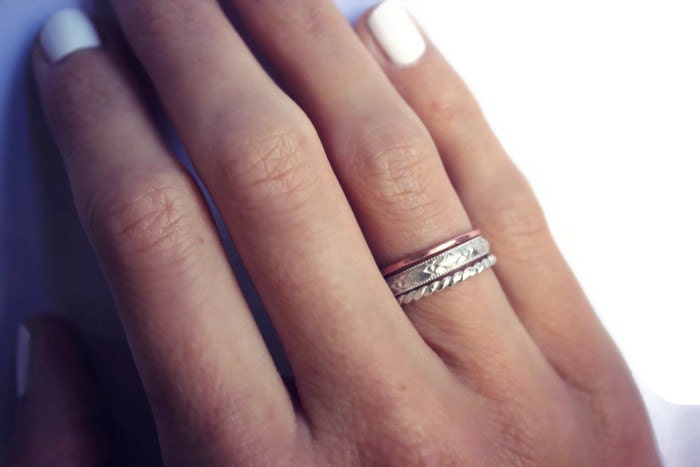 Sterling silver and Rose gold stacking rings, knuckle rings - midi rings, hammered, textured knuckle rings, silver and rose gold rings