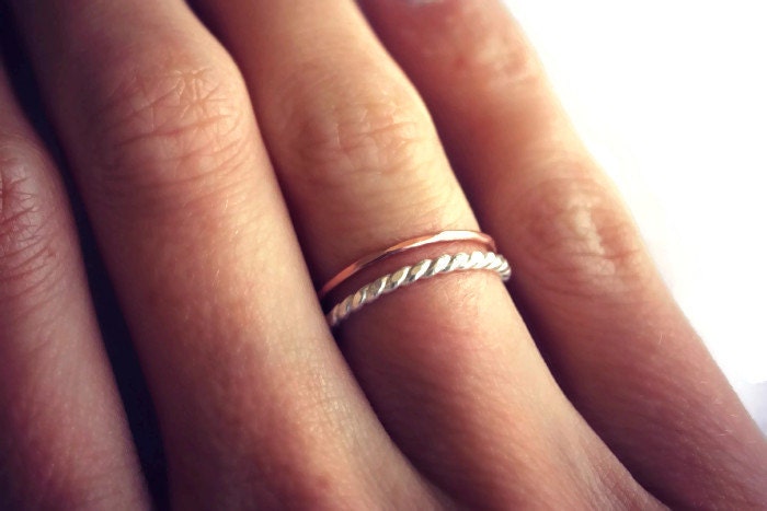 Sterling silver and rose gold stacking rings, knuckle rings - midi rings, hammered, textured knuckle rings, silver rings