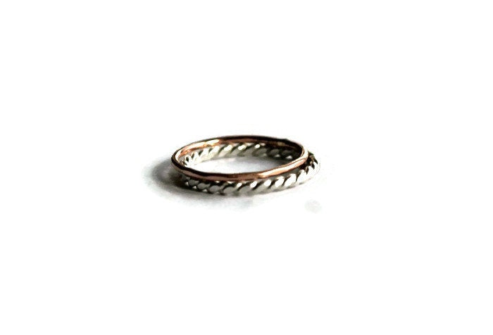 Sterling silver and rose gold stacking rings, knuckle rings - midi rings, hammered, textured knuckle rings, silver rings