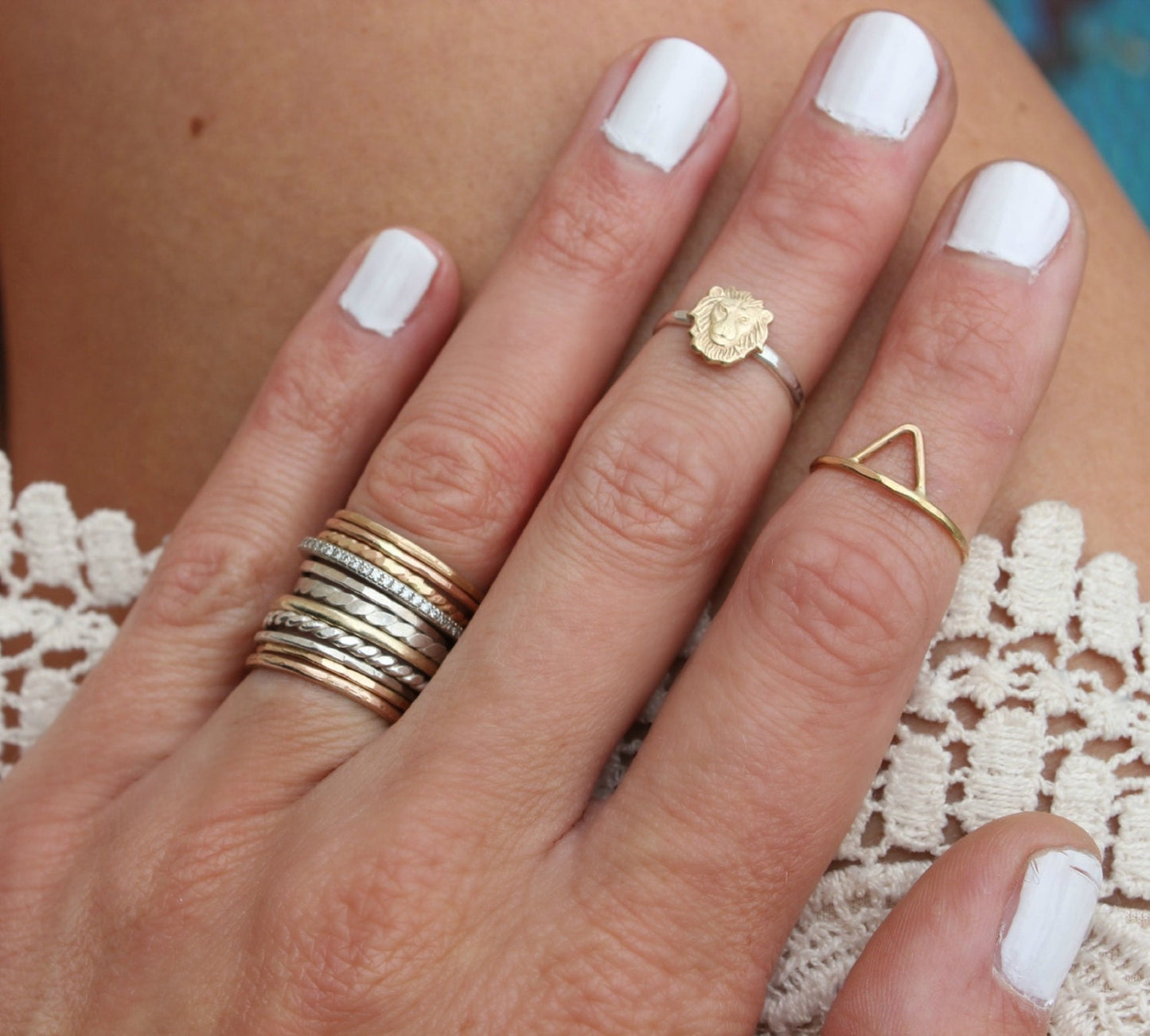 Sterling silver knuckle ring, lion stacking ring - midi ring, hammered, textured knuckle ring, silver ring