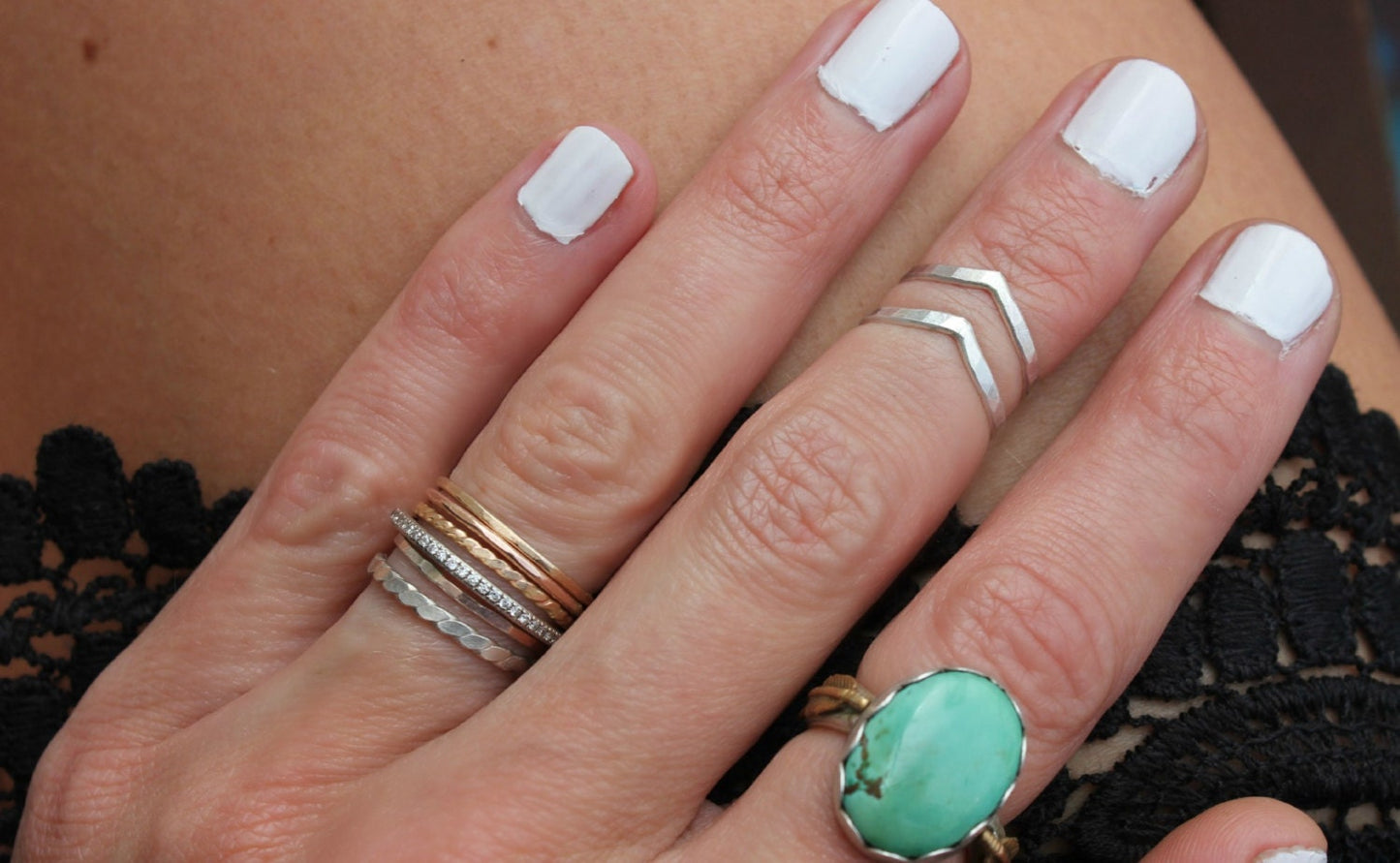 Sterling silver knuckle ring, chevron stacking rings - midi rings, hammered, textured knuckle rings, silver rings