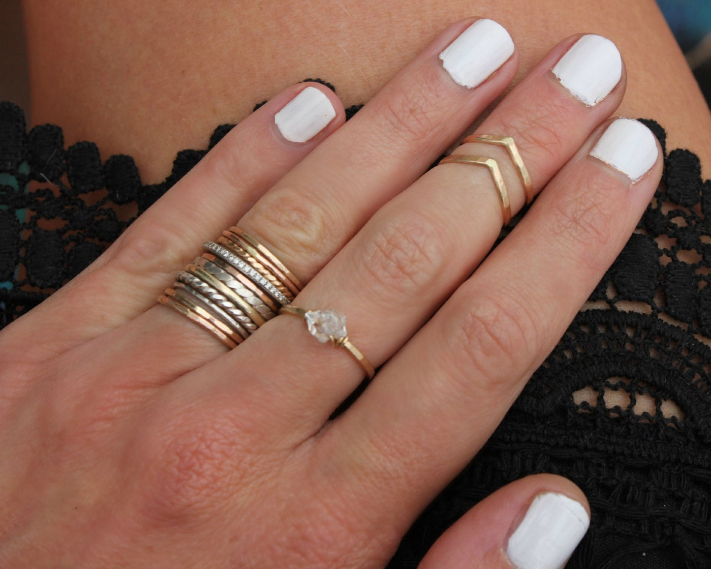 Gold filled chevron midi  ring set