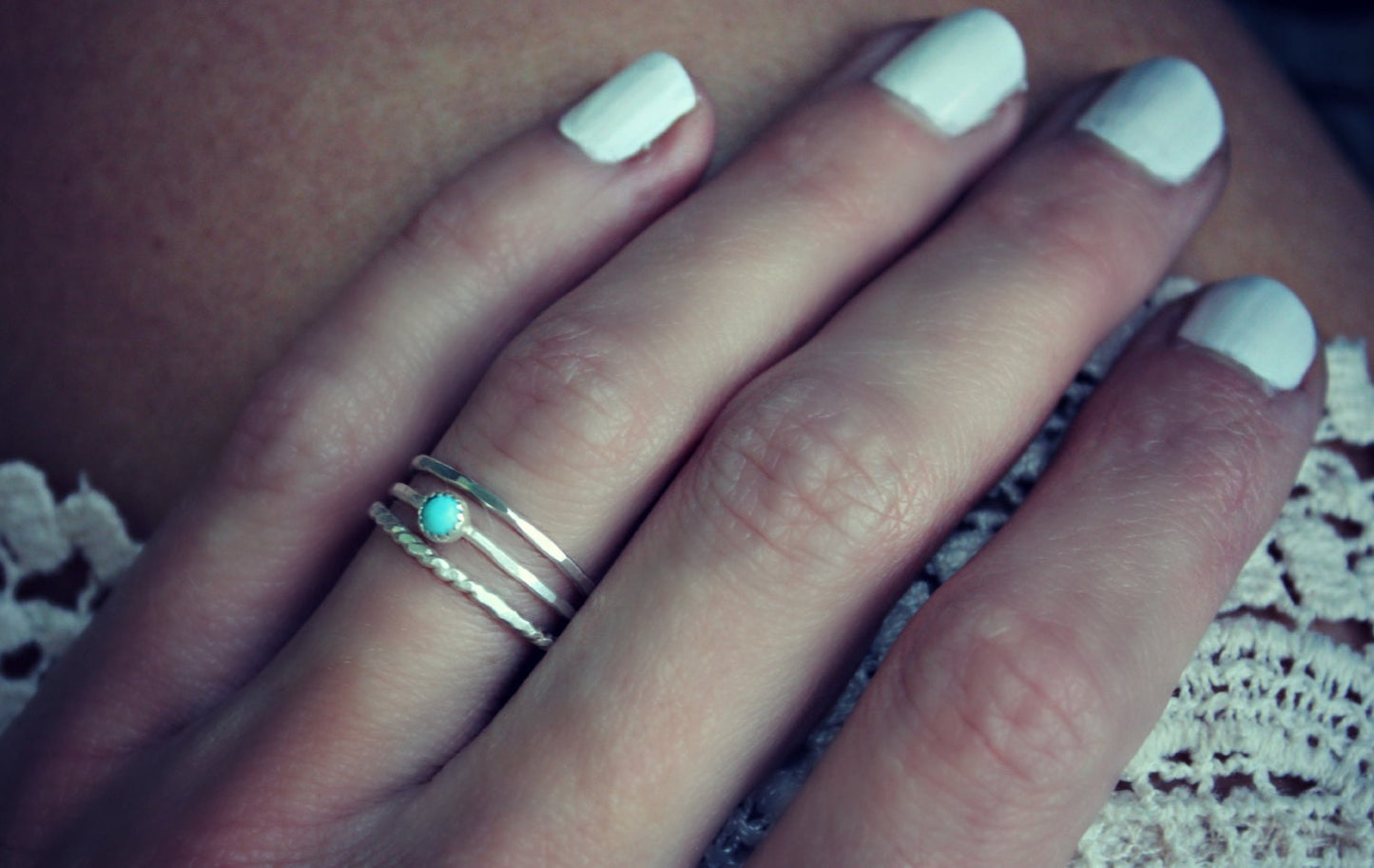 Sterling silver and Turquoise stacking ring set, set of three silver rings, midi rings, hammered ring, twist ring, Turquoise ring