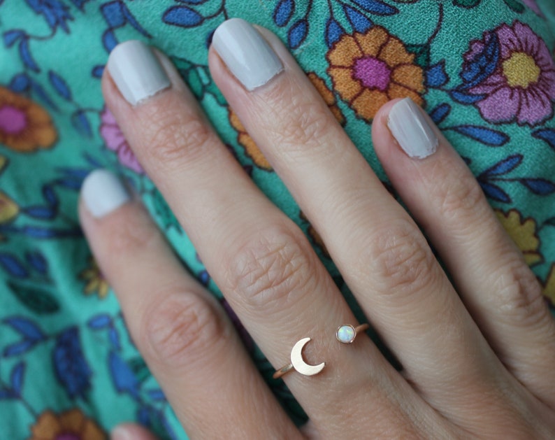Gold opal moon stacking ring