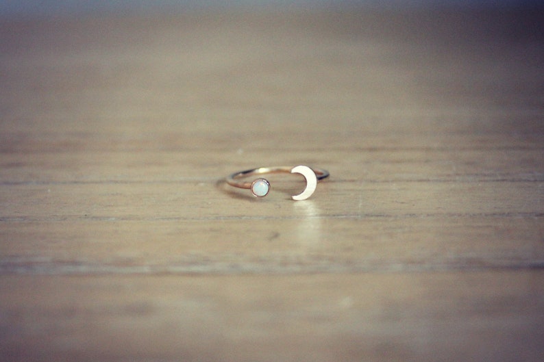 Gold opal moon stacking ring