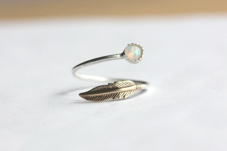 Opal feather wrap ring